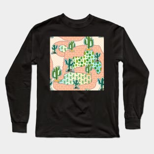 cactus pattern with triangle shapes. Colored polka dots background Long Sleeve T-Shirt